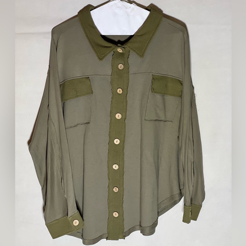 Women’s Light Green Heyson full button up sweater.